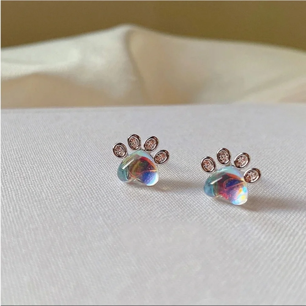 Sterling Silver Cubic Zirconia Paw Earrings
